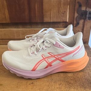 Asics Women's Athletic Shoes in Cream, Pink, and Orange